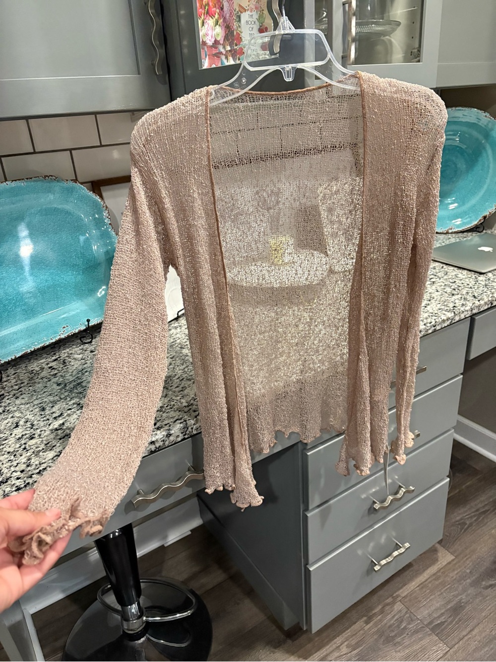 Light Beige Open-Front Knit Cardigan Sweater